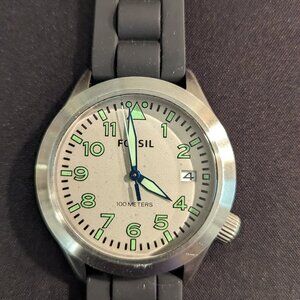 Fossil Men's Watch with Green Styling and Black Silicone band